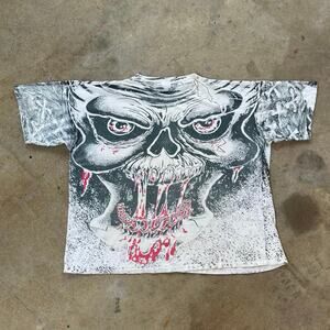 Vintage 90's Morbid Rags Bloody Skull AOP T-Shirt XL